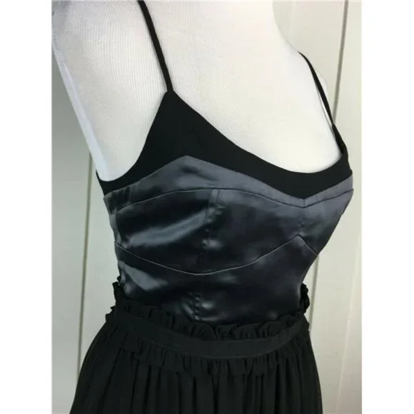 BCBGeneration Full Skirt Bustier Dress Black Smoke Satin Fit Flare Pockets XS l - Picture 2 of 8